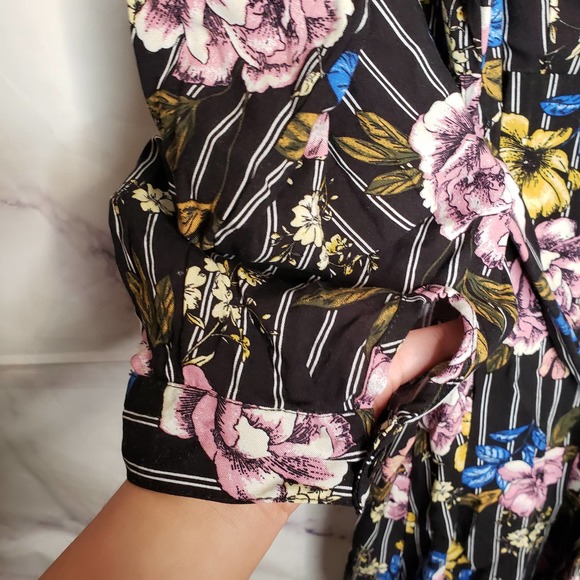 ASHLEY STEWART Black stripe floral button down long sleeve dress 18/20 - Picture 5 of 9
